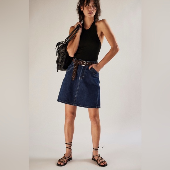 We the Free Suzy Denim Midi Skirt NWT deep crush blue - Picture 1 of 5